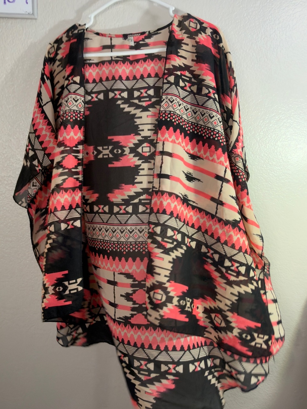 Live 4 Truth Black, Coral & Cream Aztec Print Kimono Cardigan